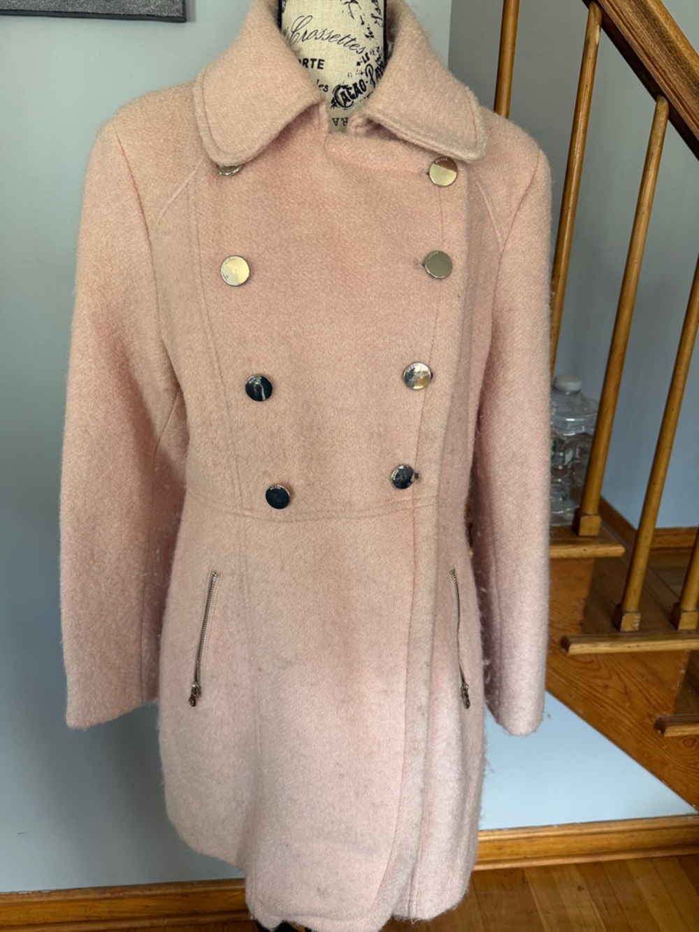 Guess Classic Double-Breasted Pink Wool Coat